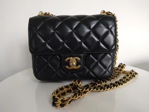 Auth Chanel Black CC Quilted Lambskin Mini Flap Bag - Picture 1 of 8