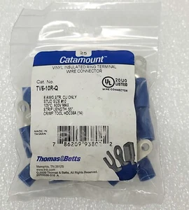 Bag Of 25 Thomas & Betts TV6-10R-Q Vinyl Insulated Ring Terminal Wire Connectors - Picture 1 of 2