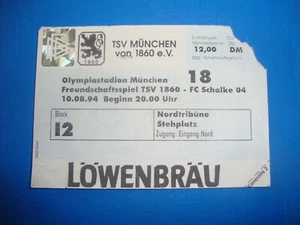 1994 Ticket 1860 München FC Schalke 04 Eintrittskarte Sammler Olympiastadion - Bild 1 von 2