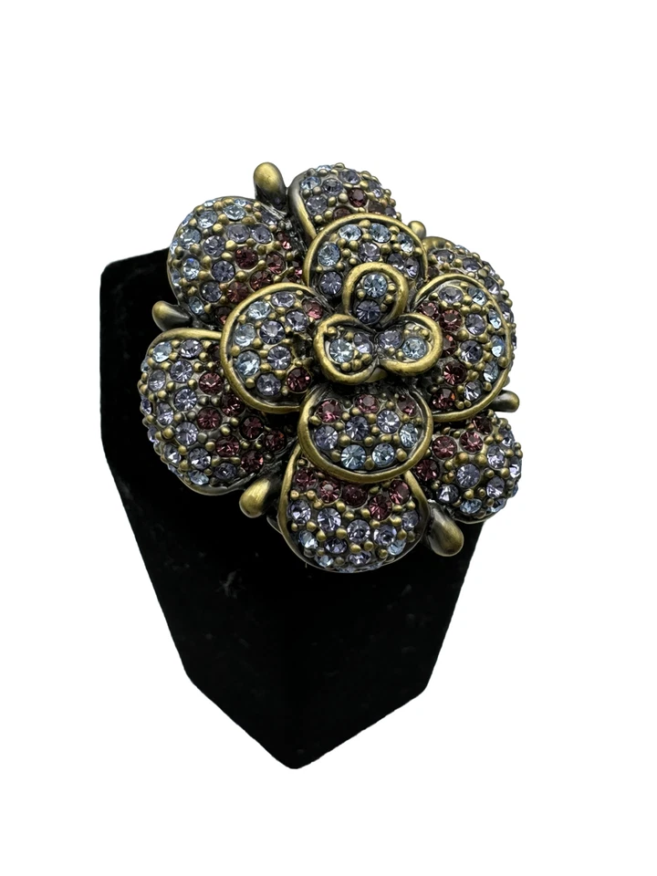 Heidi Daus цветок 3D фиолетовый и розовый Pave кристалл бронзового тона коктейльное кольцо - Изображение 1 из 4