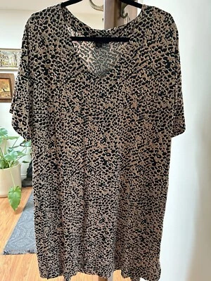 Vestido de Dormir Donna Karan Talla XL Modal Tejido Manga Corta en Negro Tostado Estampado Animal Foto 1 de 4
