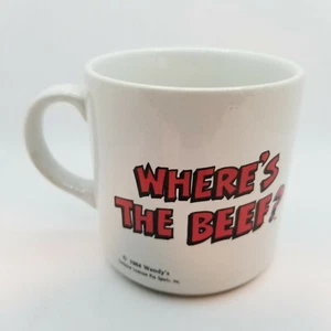 1984 Wendy's Ad Where's The Beef? Coffee Cup Mug Made In Korea Advertising - Picture 1 of 4