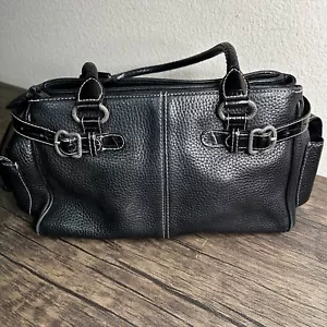 BRIGHTON Satchel Black Pebbled Leather Vintage Braided Top Handle 3546 - Picture 1 of 12