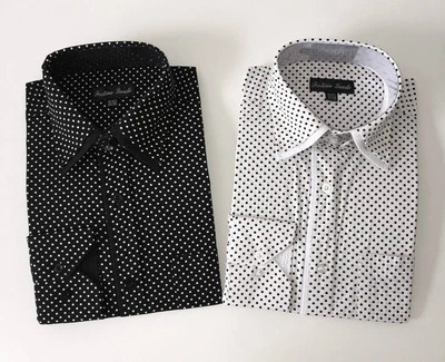 Men's Classic Polka Dot Design Dress Shirt Aqua Black Brown Tan 151/2~201/2 - Image 1 of 4