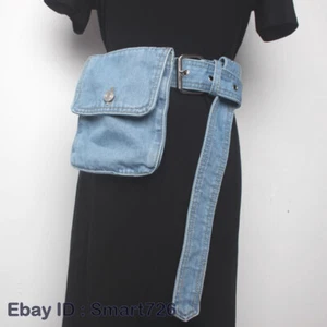 Lady Denim Belt Corset Waistband Casual Wide With Pocket Cargo Retro Skinny Belt - Picture 1 of 26