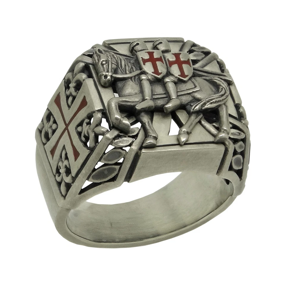 Anillo de caballeros templarios masónicos de plata de ley 925 para hombre hecho a mano Foto 1 de 4