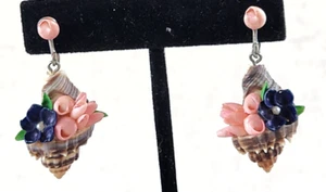 Pendientes colgantes vintage pintados a mano concha marina - Imagen 1 de 6