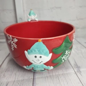 222 Fifth Arctic Holiday Elf Peek-A-Boo Christmas Soup Cereal Bowl - Picture 1 of 6
