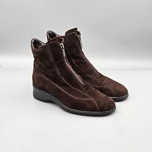 Aquatalia Women's Size 38 EU 7 US EUC Brown Suede Zip Front Wedge Ankle Boots - Picture 1 of 8