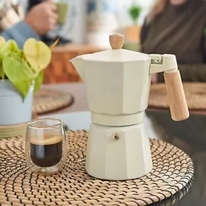 Moka Pot Stovetop Espresso Maker 6 Cup Coffee W/ Solid Wood Handle White - Picture 1 of 8