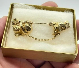 Vintage Avon Gold Tone Koala Bear Mama & Baby Stick Lapel Pin in Box!! - Picture 1 of 8