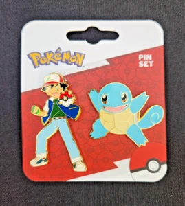 BioWorld Boxlunch Exclusive Pokémon Ash and Squirtle Enamel Pin Set New - Picture 1 of 1