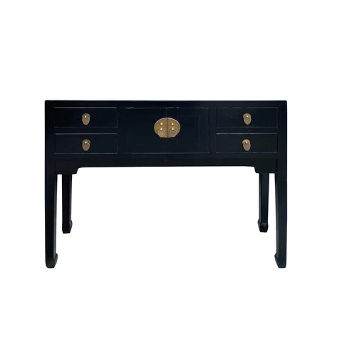 Oriental Black Lacquer 4 Drawers Slim Narrow Foyer Side Table cs7487 Cover