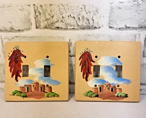 Double Switch Plate Covers Ceramic Adobe Chili Peppers Hand Painted - Picture 1 of 11