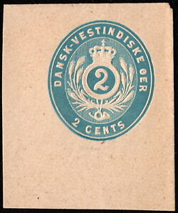 Danish West Indies - 1878 - 2 Cents Light Blue Postal Stationery Cut Square # U1