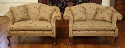 Par de sofás sofá sofá sofá jorobado Chippendale beige muebles Sherrill Foto 1 de 4