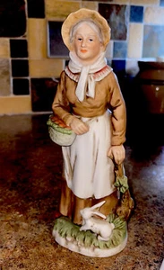 Figurine Country Lady With Apple Basket 1409 HOMCO Ceramic 8”Vintage Home Decor - Picture 1 of 7
