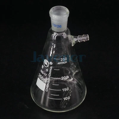 250ml 19/26 Ground Joint Conical Filter Flask with Side Arm Lab Glassware - Image 1 of 4