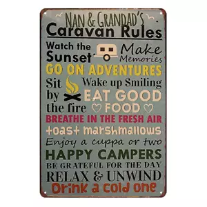 CARAVAN RULES HAPPY CAMPERS Drink Relax Unwind Rustic Tin Sign Vintage Garage - Picture 1 of 4