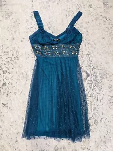 Betsey Johnson Teal Lace Dress Women's Small Gold Beading & Embroidery - Picture 1 of 3