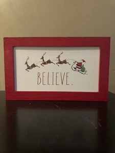 RAE DUNN "BELIEVE" WOOD CHRISTMAS SIGN W/ SANTA AND REINDEER - Picture 1 of 6