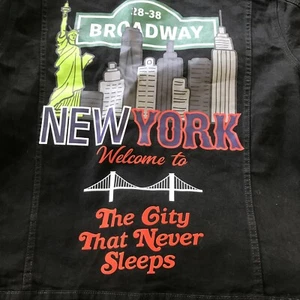 NEW NYC Broadway Patch Black Denim Jacket Men's 3XL NWT Rare! Eternity BC/AD - Picture 1 of 11