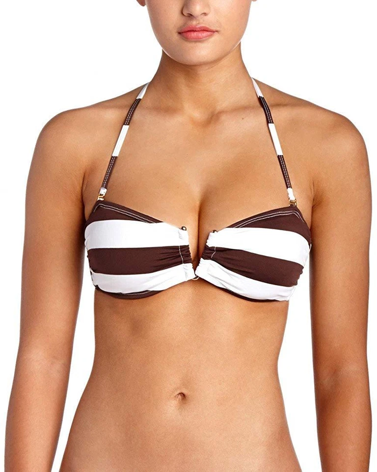 Top de bikini bandeau bandeau a rayas marrón blanco Godiva para mujer PilyQ Foto 1 de 1