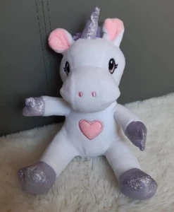 Little Town Unicorn Aldi Soft Plush Toy White Pink Heart Glittery Purple 8" Girl - Picture 1 of 4