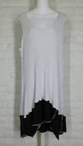NOBLU Textured Tank Top Tunic Stretch Knit High Low Hem White Black Large - Picture 1 of 4