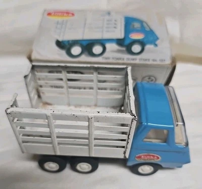 Tiny Tonka Dump Stake Truck No 527 Blue White Steel with Box! - Image 1 of 4