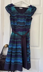 Womans Per Una blue striped Dress UK12 Occasion Coctail Summer petal sleeves - Picture 1 of 7