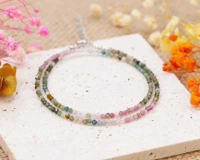 Collar Multi Turmalina Piedras Preciosas Naturales Facetadas Plata de Ley 925 18" Foto 1 de 4