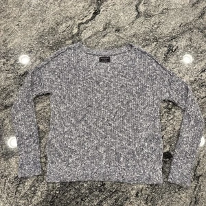Abercrombie Fitch Womens Small Knit Gray White Sweater Round Neck Slit Sides #66 - Picture 1 of 8