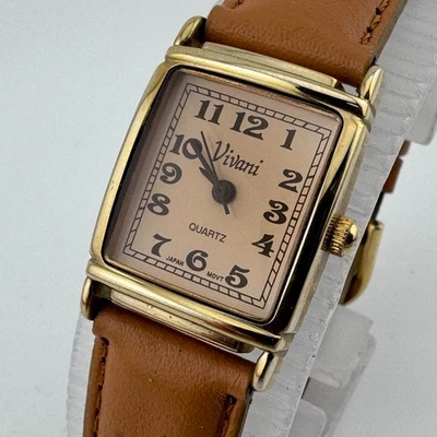 Vivani Reloj Cuarzo Mujer Tono Dorado Rectángulo Cuero Japón Analógico Batería Nueva Foto 1 de 4