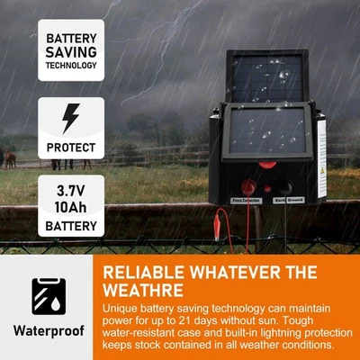 SARONIC Weidezaungerät Solar Elektrozaungerät Weidezaun Weidegerät Elektrozaun 10km