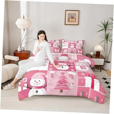 Juego de edredón de Navidad tamaño, muñeco de nieve árbol de Navidad copo de nieve reina rosa caliente blanco Foto 1 de 4