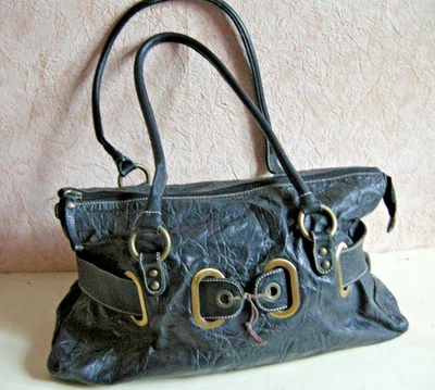 Vintage GILDA TONELLI ITALY Black Leather Shoulder Bag CROCO PRINT GENUINE LEATH - Photo 1/4