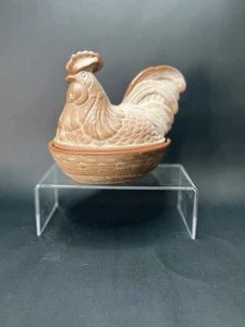 Seltenes Fenton 6-1/2" Kunstglas Hahn auf Nest Schokoladenschlacke Glas 100th Ann - Bild 1 von 11
