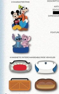 BN Disney Magic Hap-Pins Limited LE 250 Pin Set Magical Vehicles Stitch Mickey - Picture 1 of 2