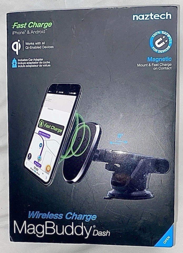Naztech MagBuddy Dash + Montaje Inalámbrico para Coche - 10W Carga Rápida Qi Magnética - NUEVO Foto 1 de 4
