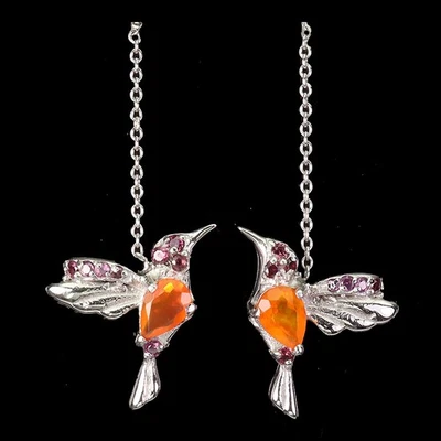 Pendientes de plata de ley 925 pera naranja ópalo rodolita pájaro piedras preciosas joyería Foto 1 de 4