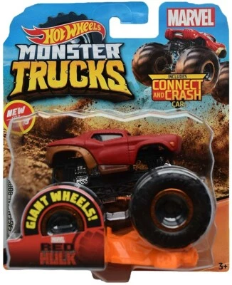 New Hot Wheels Monster Trucks Red HULK Marvel Series 1/64 Giant Wheels - Image 1 of 4
