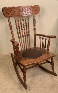 Antique Oak Press Back Rocker - Picture 1 of 6