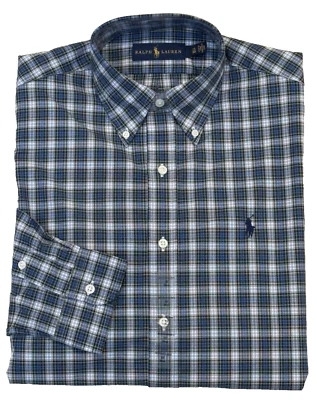$125 Ralph Lauren Polo Pony Long Sleeve Tartan Plaid Check Dress Shirt 16 40 41 - Image 1 of 4