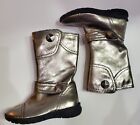 Nordstrom Girls Mid-Calf Silver Metallic Boots  Zip Up Low Heel BLING Size 6T