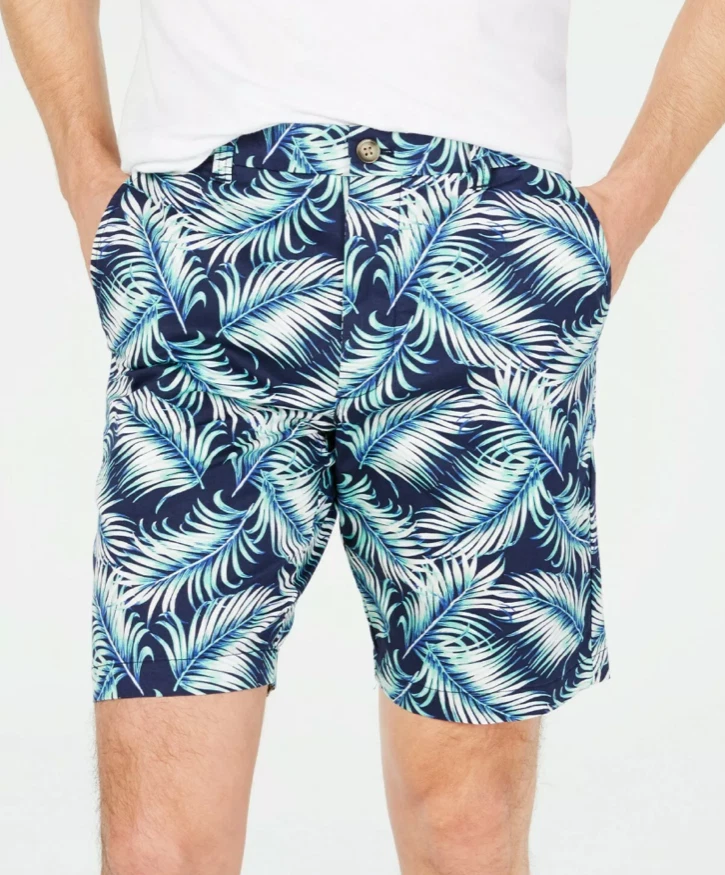 Club Room 男式棕榈印花弹力 9 英寸内缝斜纹短裤 40 码 — 第 1/1 张图片