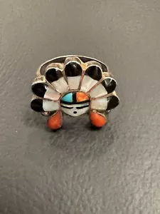 Vintage Zuni Sun Face Sterling Silver Ring Sz 5 signed By Andrew Laahte - Picture 1 of 9
