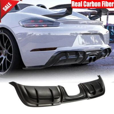 Labio difusor de parachoques trasero de carbono real para Porsche 718 Boxster Cayman Spyder 16UP Foto 1 de 4