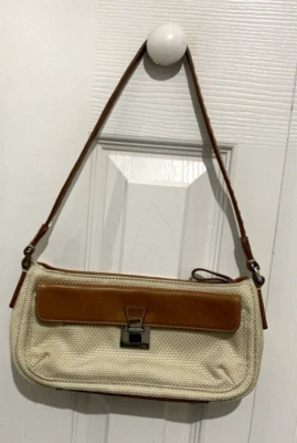 Bolso de Mano Antonio Melani Beige Marrón Cuero Borde Correa Baguette Cremallera Foto 1 de 4