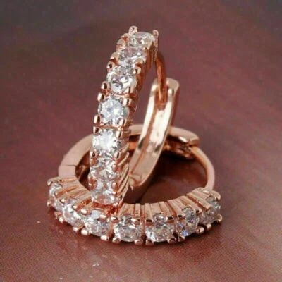 2.00 CT Rundschliff Künstlicher Diamant Huggie Creolen 14K Rose Vergoldet - Bild 1 von 4